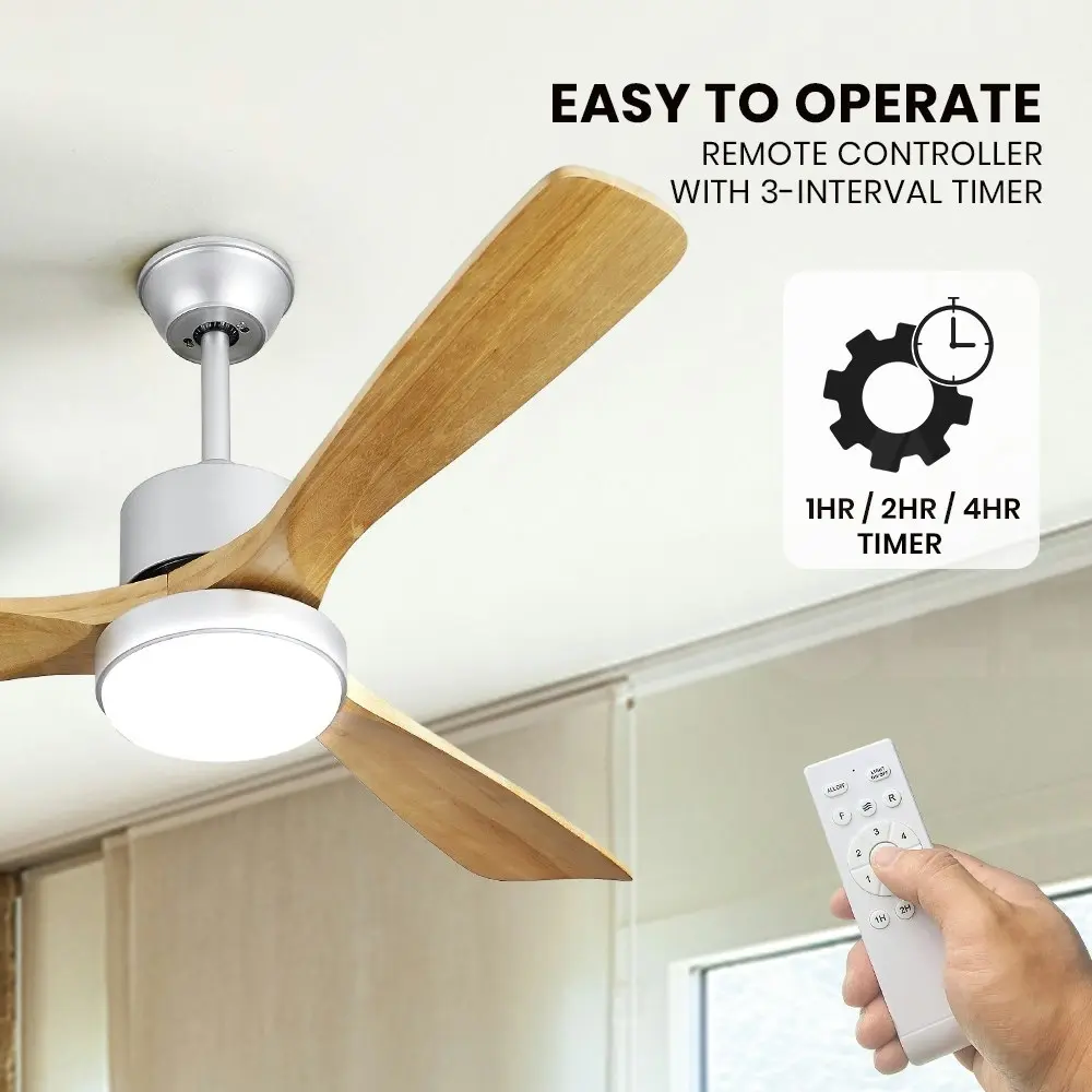 Krear 52" Ceiling Fan With Light Wooden Blade DC Motor Remote Control 6 Speed