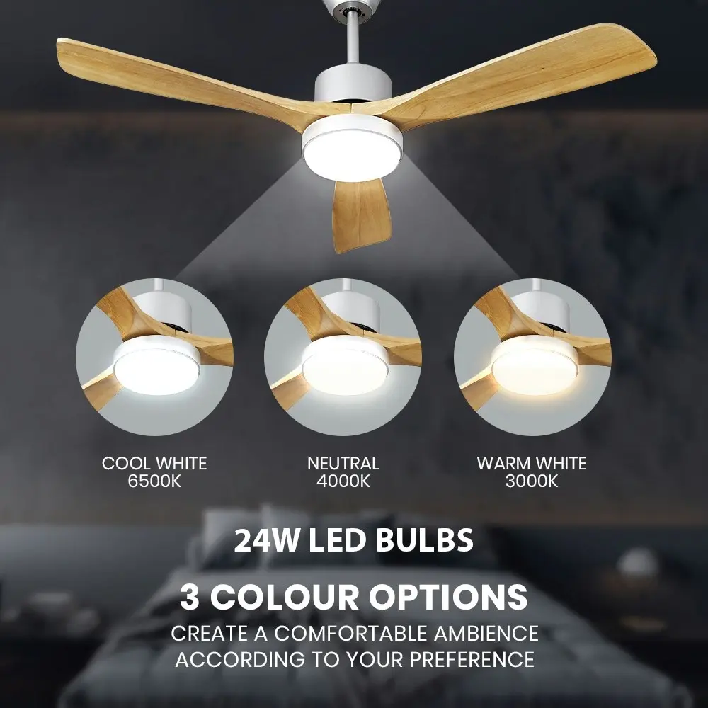 Krear 52" Ceiling Fan With Light Wooden Blade DC Motor Remote Control 6 Speed