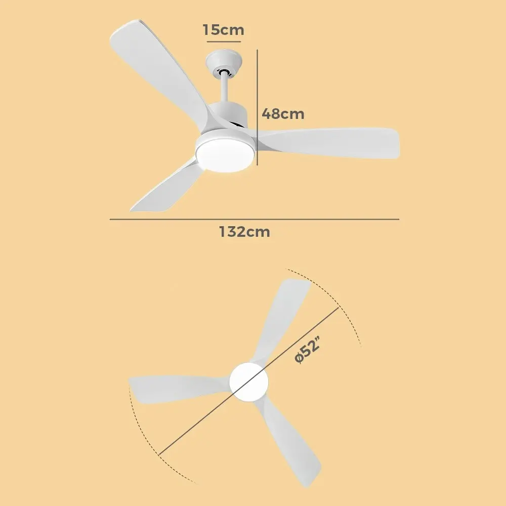 Krear 52" Ceiling Fan With Light Wooden Blade Fans DC Motor Remote Control White