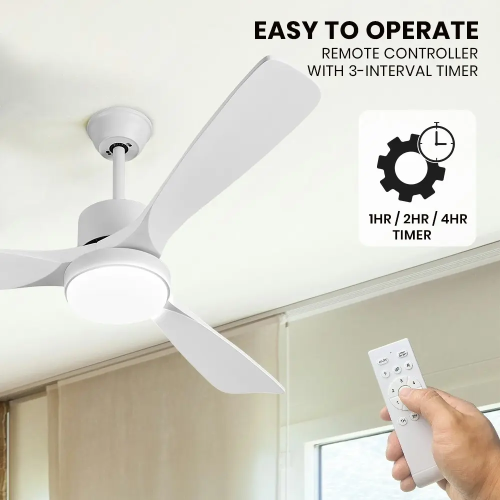 Krear 52" Ceiling Fan With Light Wooden Blade Fans DC Motor Remote Control White