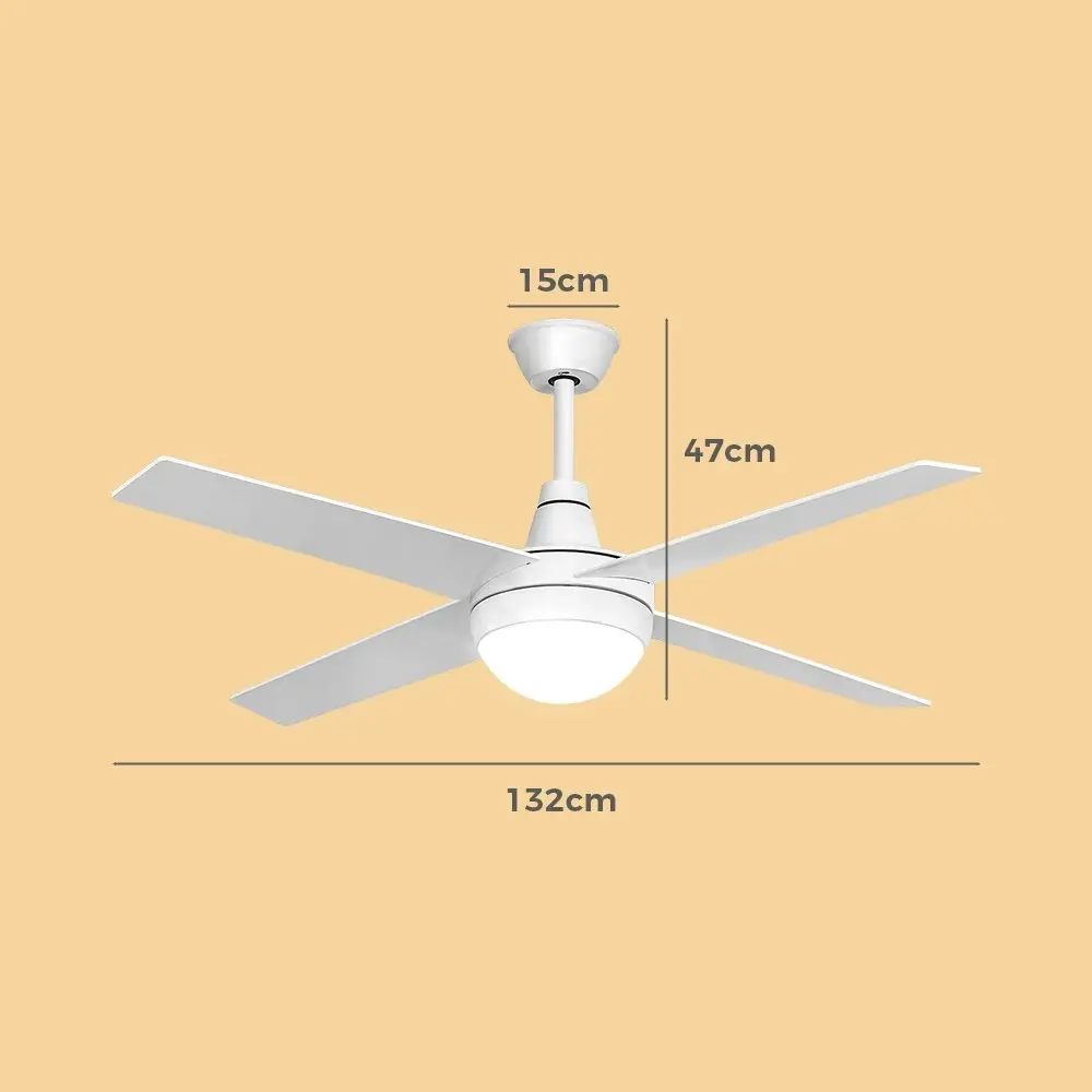 Krear 52" Ceiling Fan LED Light Remote Control Wooden Blades Timer 6 Speed White