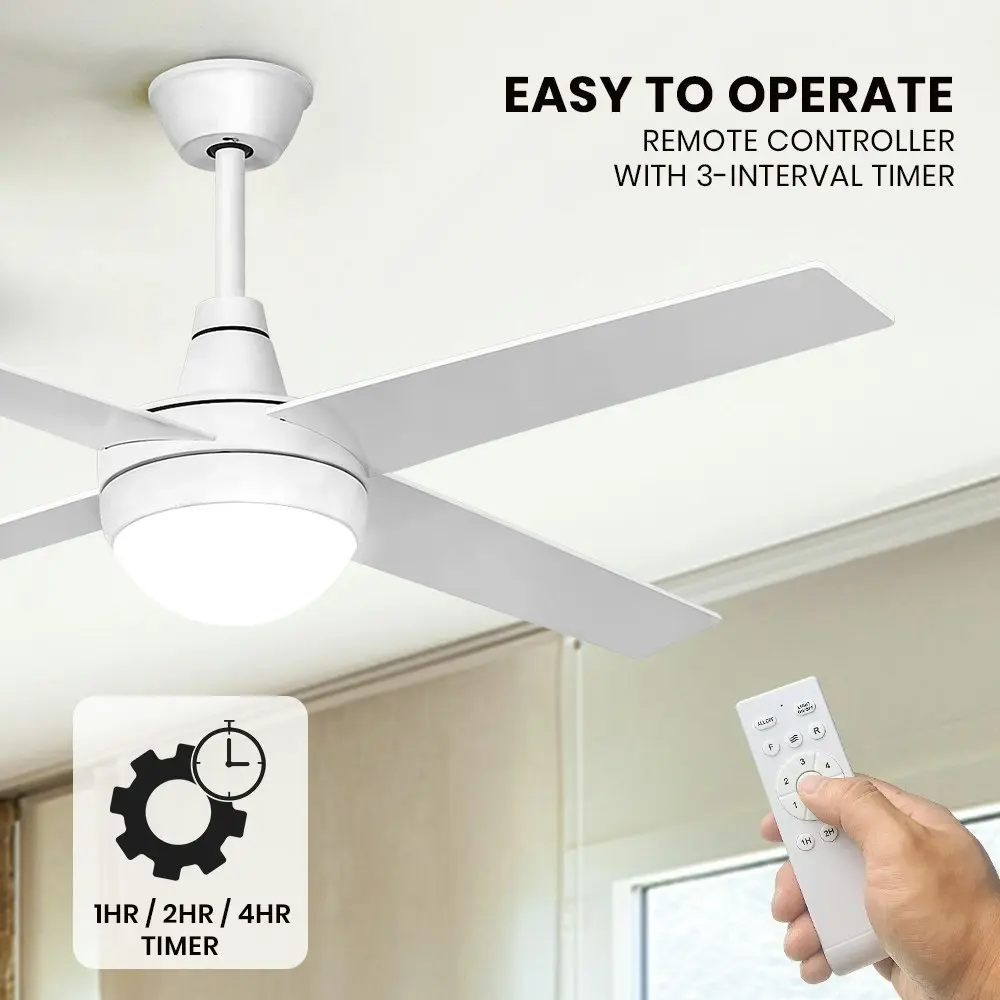 Krear 52" Ceiling Fan LED Light Remote Control Wooden Blades Timer 6 Speed White