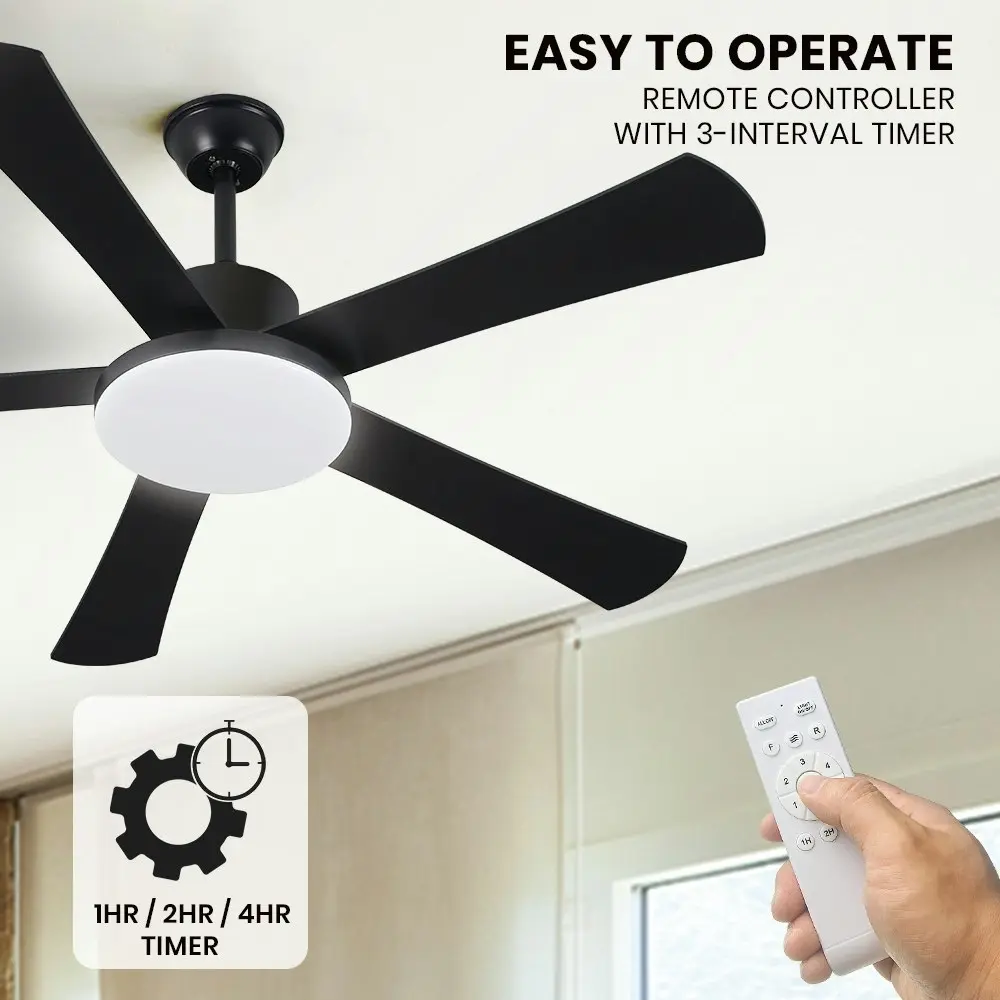 Krear 52" Ceiling Fan With Light 5 Wooden Blades Fans Remote Control 6 Speed