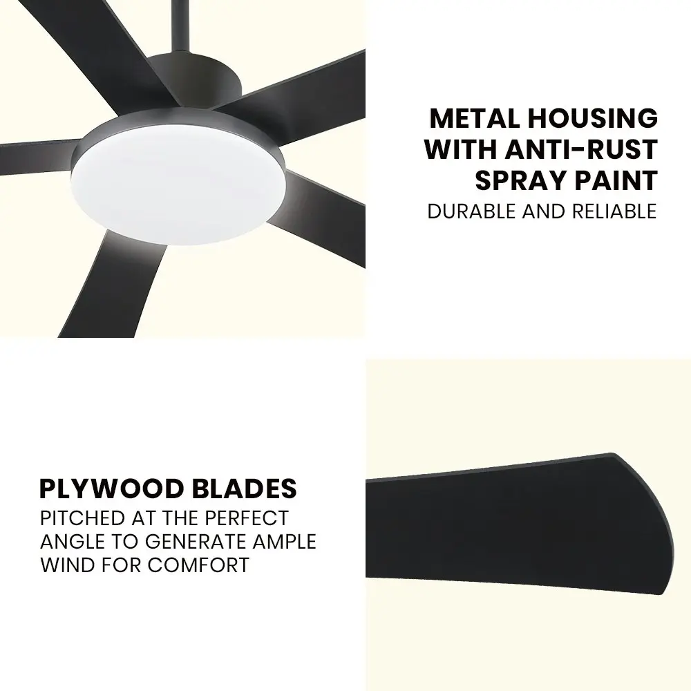 Krear 52" Ceiling Fan With Light 5 Wooden Blades Fans Remote Control 6 Speed