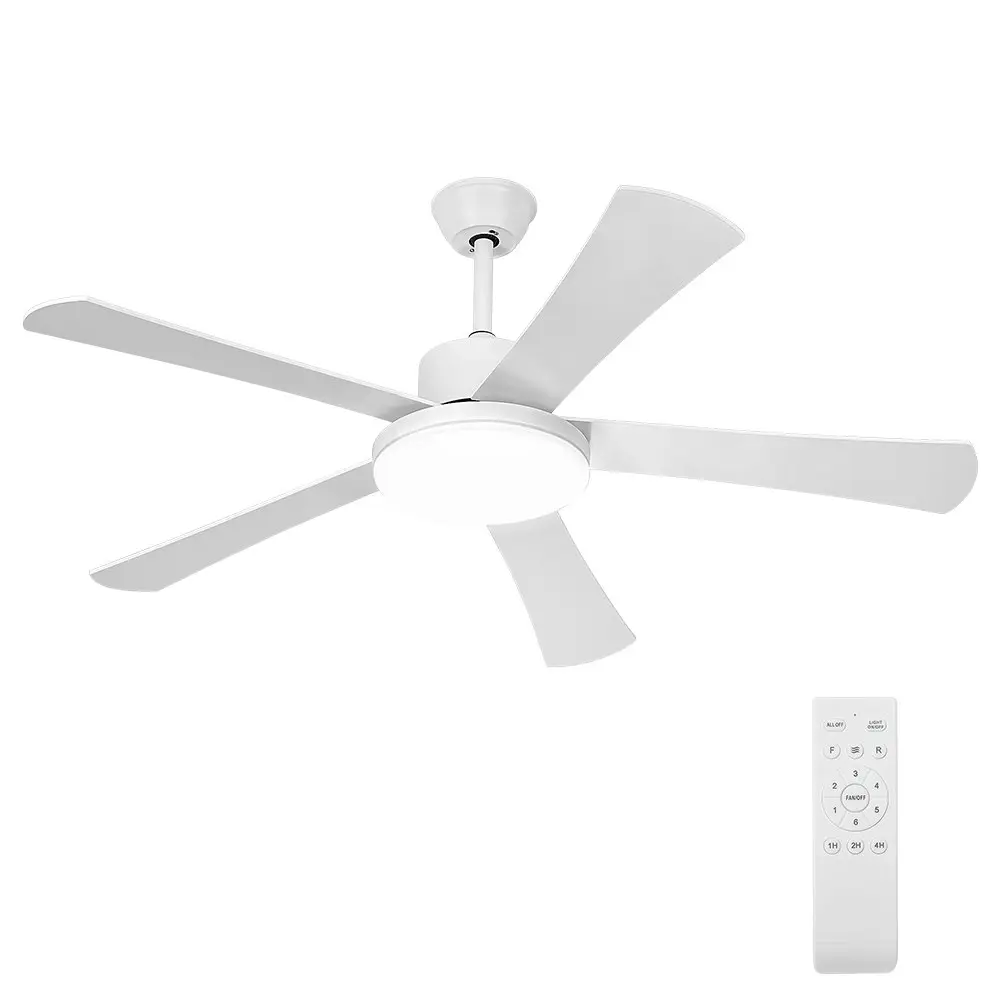 Krear 52" Ceiling Fan With Light 5 Wooden Blades Fans Remote Control DC Motor