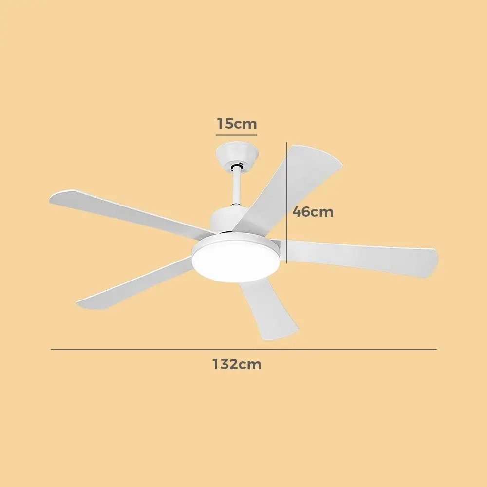 Krear 52" Ceiling Fan With Light 5 Wooden Blades Fans Remote Control DC Motor