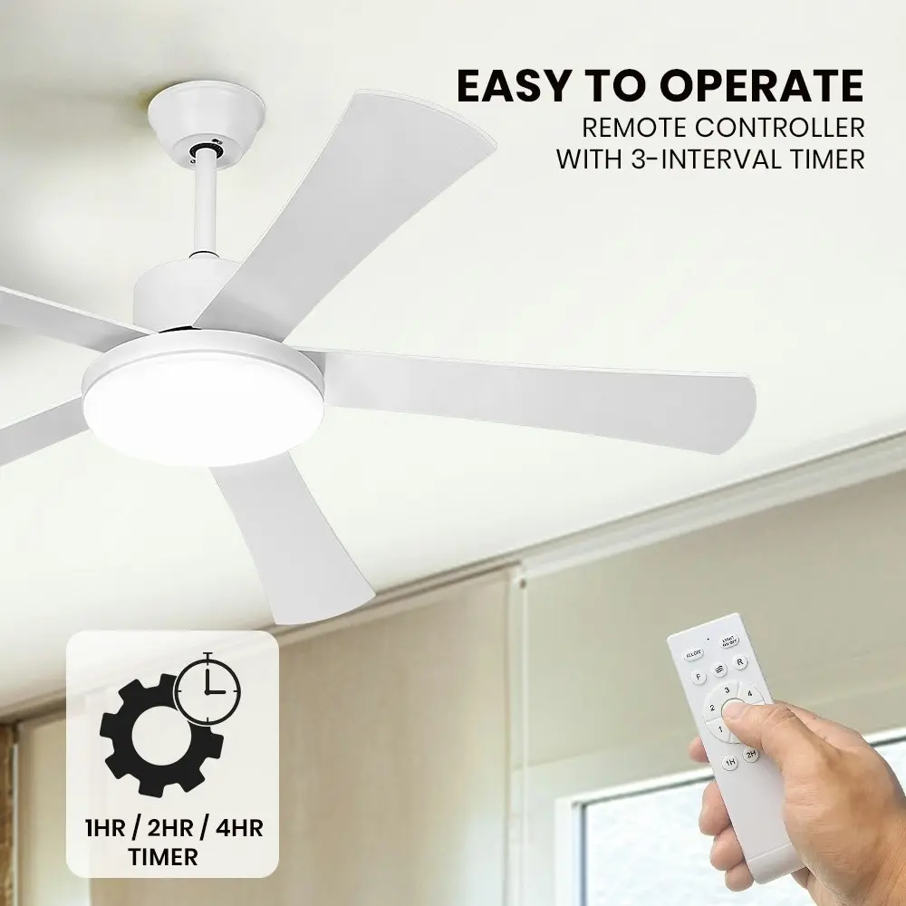 Krear 52" Ceiling Fan With Light 5 Wooden Blades Fans Remote Control DC Motor