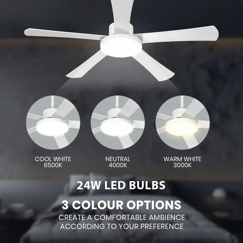 Krear 52" Ceiling Fan With Light 5 Wooden Blades Fans Remote Control DC Motor