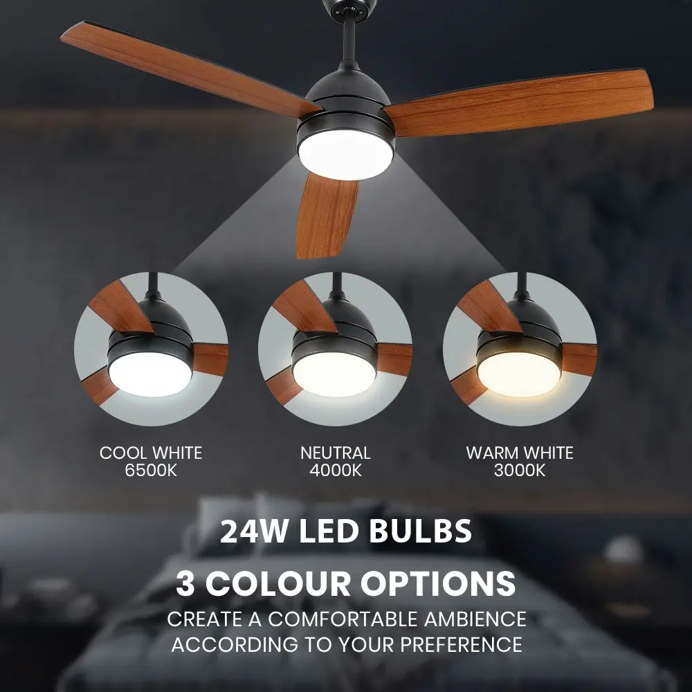 Krear 52" Ceiling Fan With Light 6 Speed Wooden Blades DC Motor Remote Control