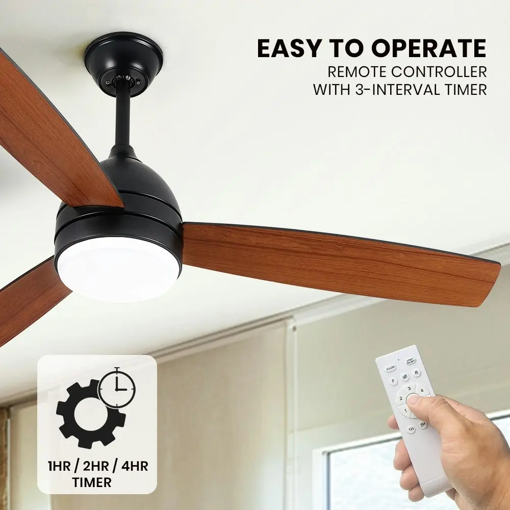 Krear 52" Ceiling Fan With Light 6 Speed Wooden Blades DC Motor Remote Control