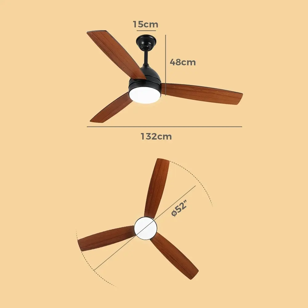 Krear 52" Ceiling Fan With Light 6 Speed Wooden Blades DC Motor Remote Control