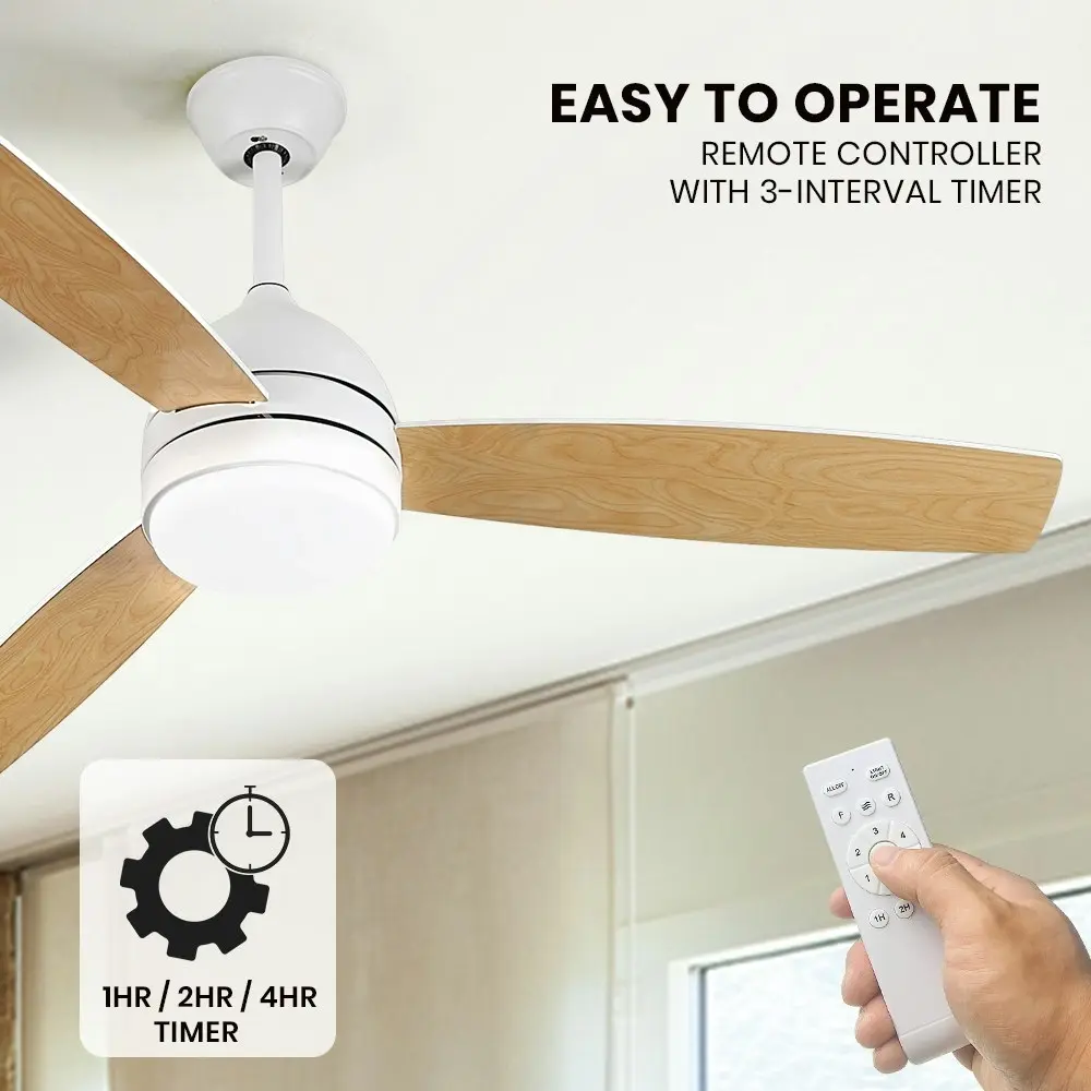 Krear 52" Ceiling Fan With Light DC Motor 6 Speed Wooden Blades Remote Control