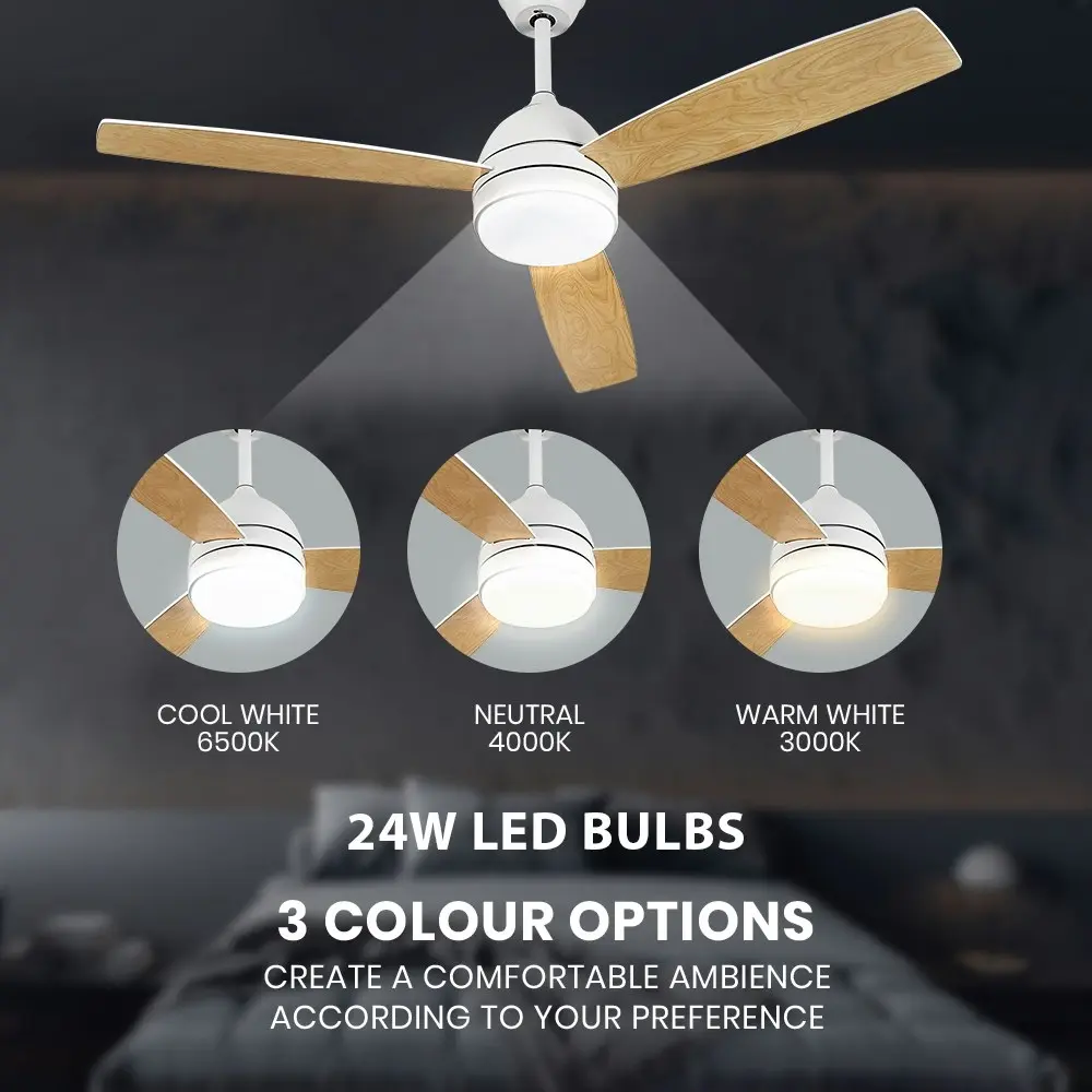 Krear 52" Ceiling Fan With Light DC Motor 6 Speed Wooden Blades Remote Control