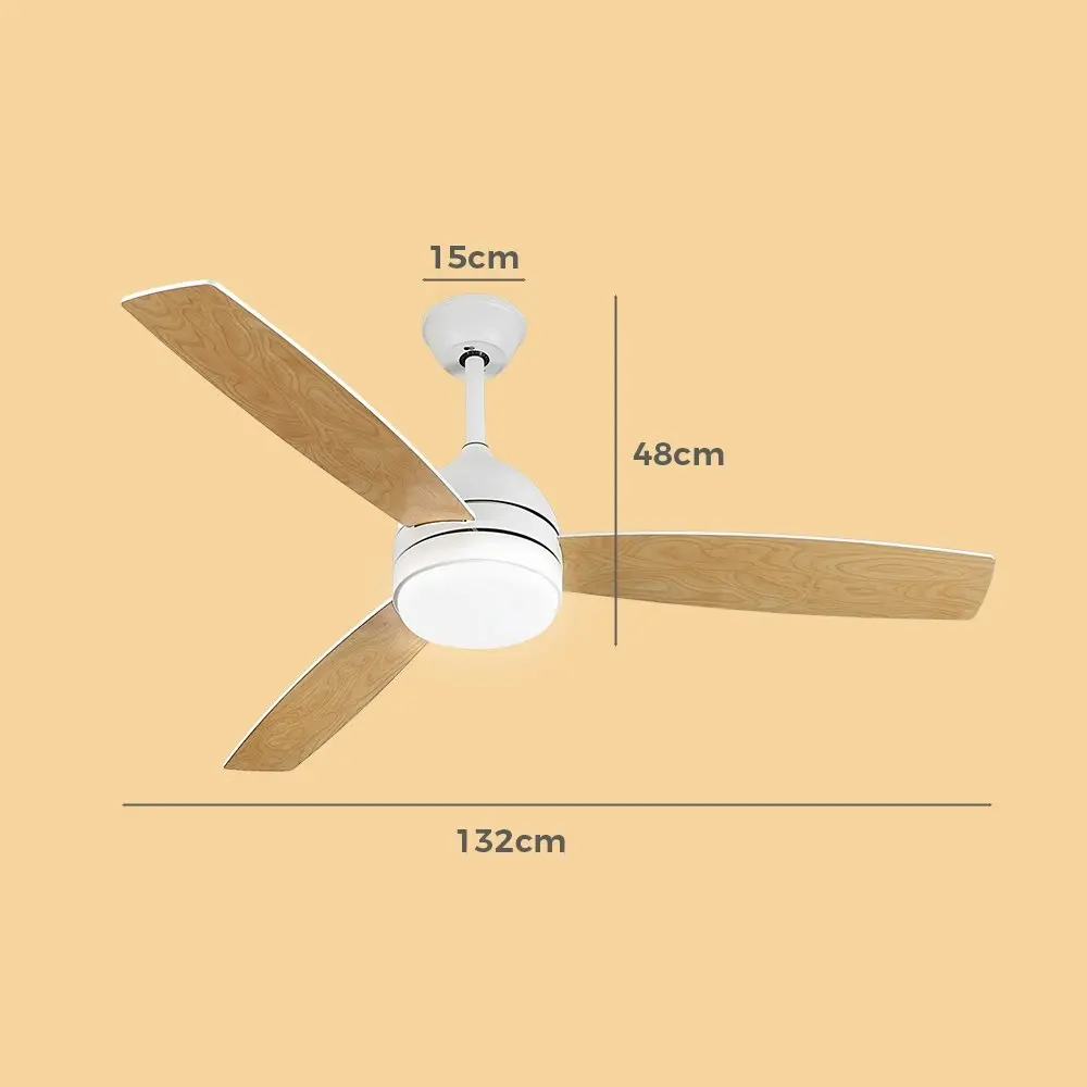 Krear 52" Ceiling Fan With Light DC Motor 6 Speed Wooden Blades Remote Control