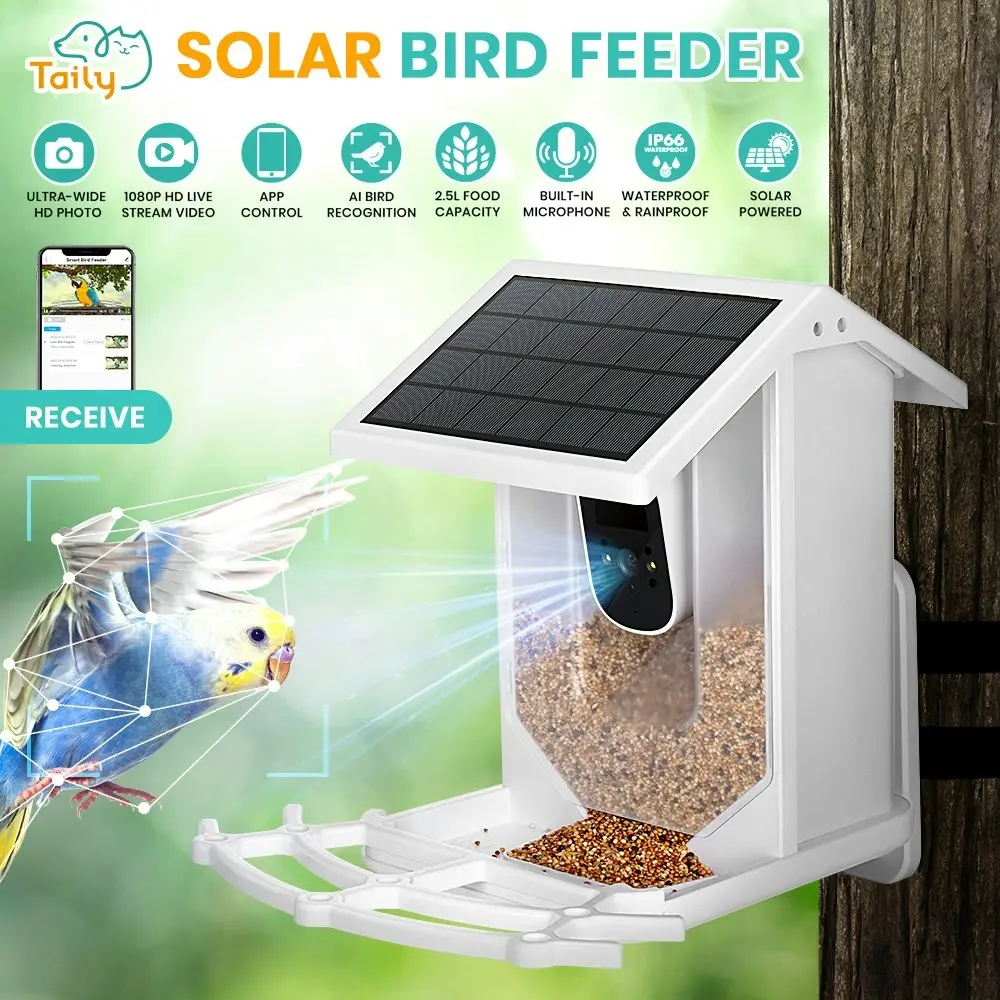 Taily Solar Smart Bird Feeder with Camera Waterproof for Garden Bird Watching