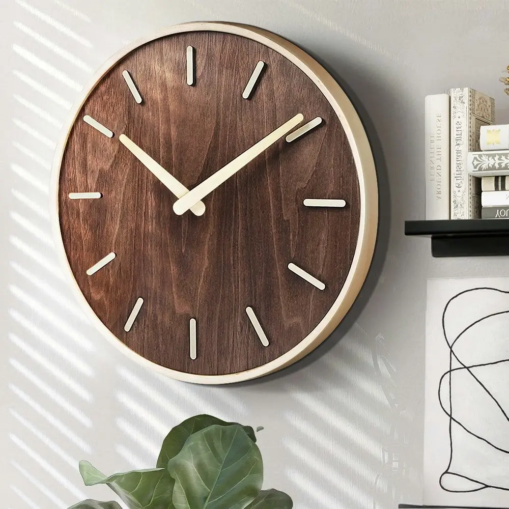 Furb Modern Wall Clock Wood Round Wall Clocks Silent Non-Ticking 40cm Home Room