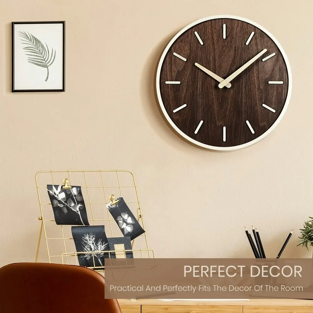 Furb Modern Wall Clock Wood Round Wall Clocks Silent Non-Ticking 40cm Home Room