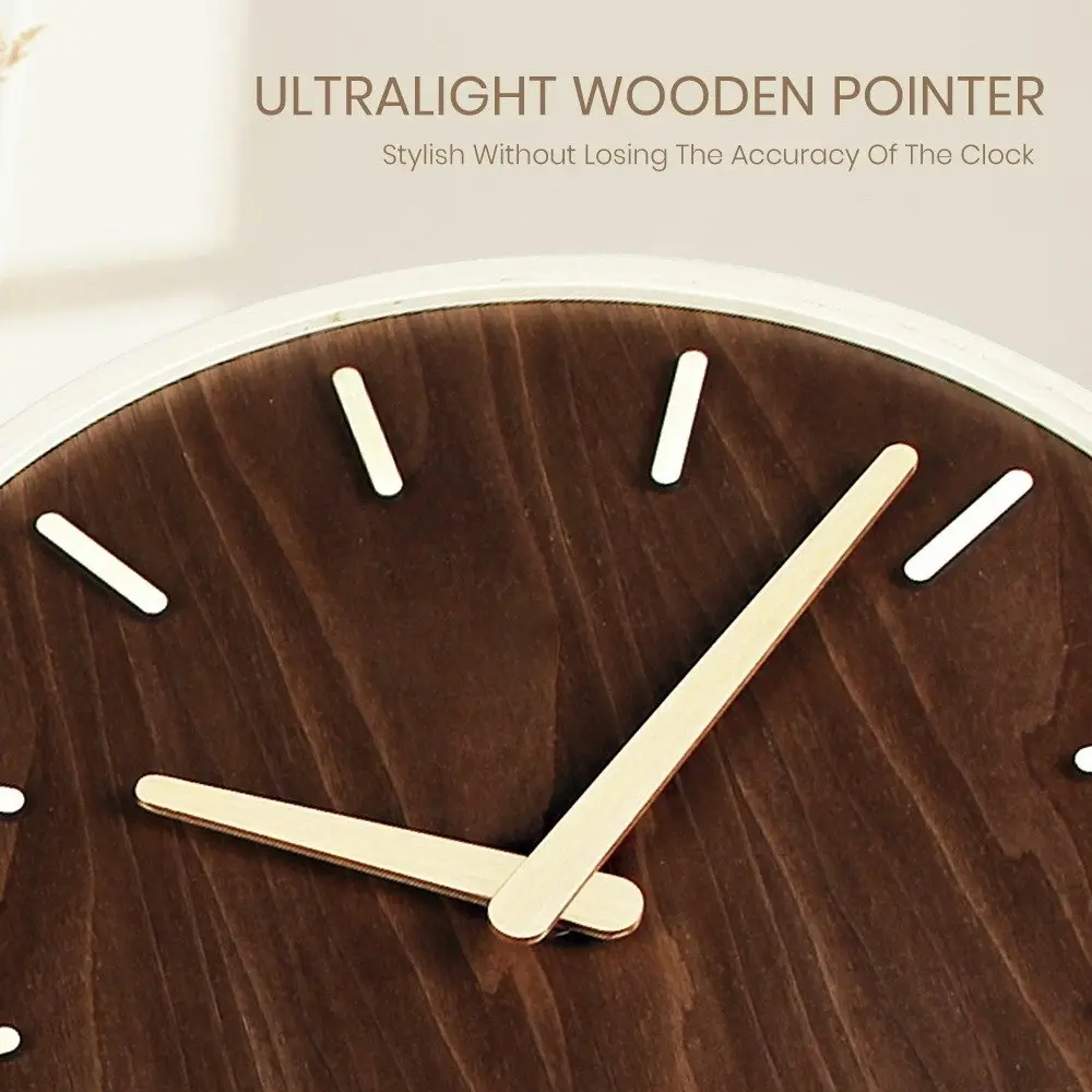 Furb Modern Wall Clock Wood Round Wall Clocks Silent Non-Ticking 40cm Home Room