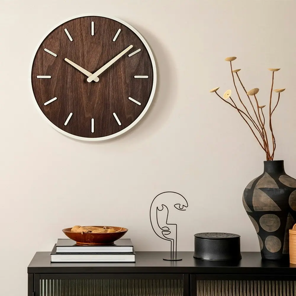 Furb Modern Wall Clock Wood Round Wall Clocks Silent Non-Ticking 40cm Home Room