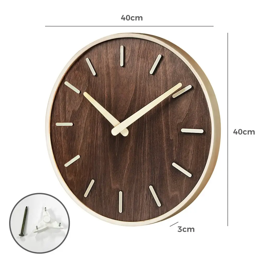 Furb Modern Wall Clock Wood Round Wall Clocks Silent Non-Ticking 40cm Home Room