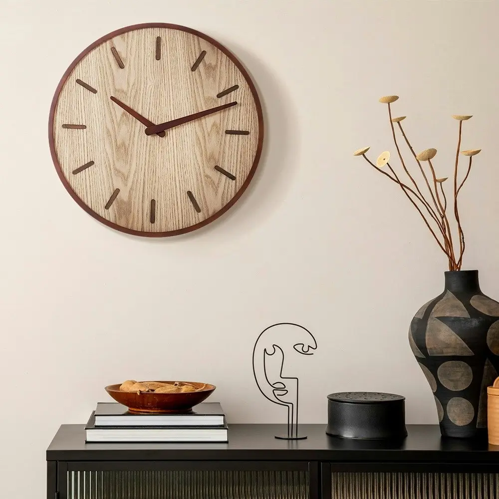 Furb Modern Wall Clock 40cm Wood Round Wall Clocks Silent Non-Ticking Home Room