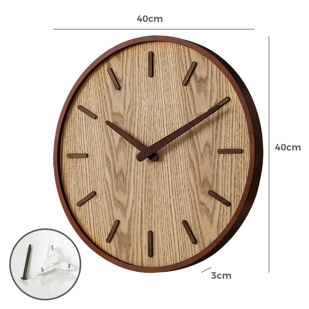 Furb Modern Wall Clock 40cm Wood Round Wall Clocks Silent Non-Ticking Home Room