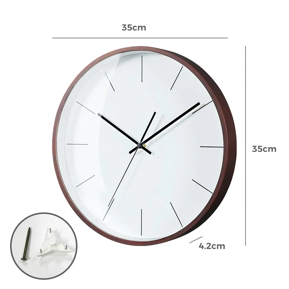 Furb Wood Wall Clock 35cm Round Wall Clocks Silent Non-Ticking For Home Decor