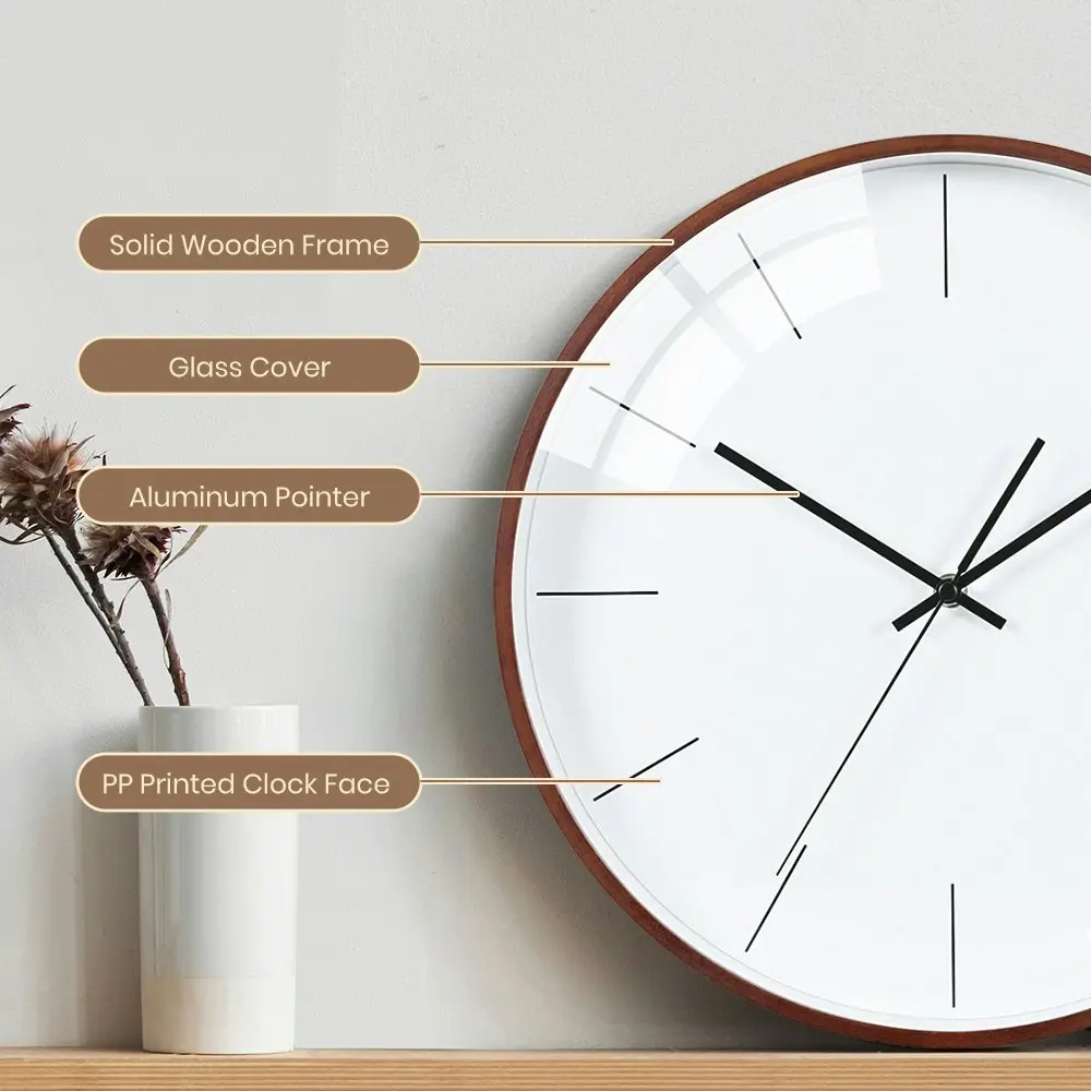 Furb Wood Wall Clock 35cm Round Wall Clocks Silent Non-Ticking For Home Decor