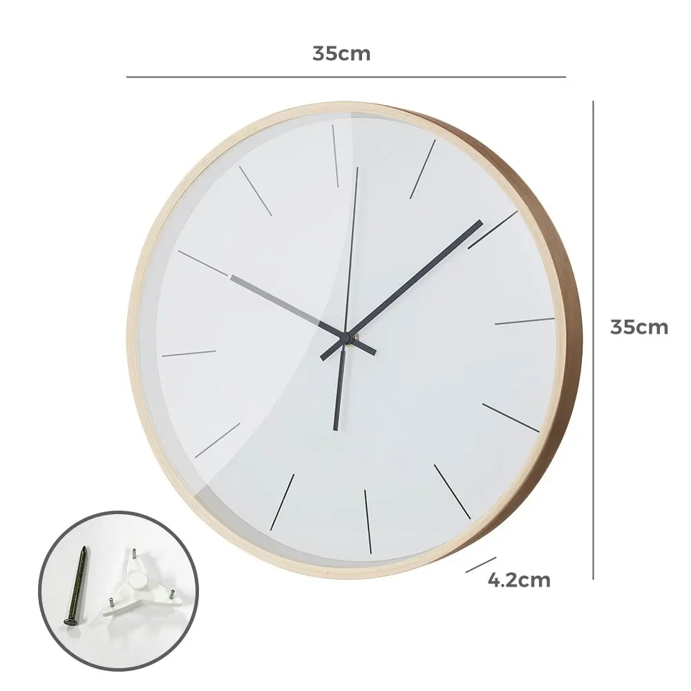 Furb Wood Wall Clock 35cm Round Wall Clocks Silent Non-Ticking For Room Decor