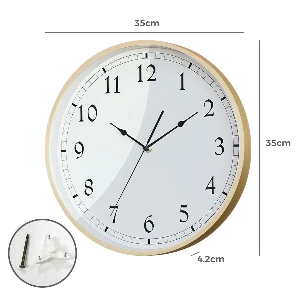 Furb Wall Clock Wooden Round Wall Clocks 35cm Silent Non-Ticking For Home Decor