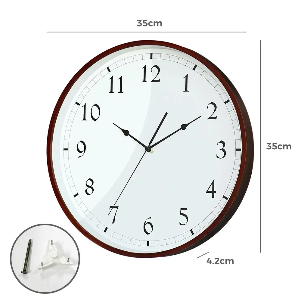 Furb Wall Clock 35cm Wooden Round Wall Clocks Silent Non-Ticking For Home Decor