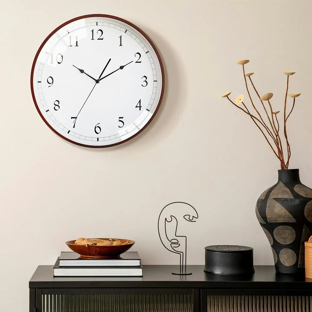 Furb Wall Clock 35cm Wooden Round Wall Clocks Silent Non-Ticking For Home Decor