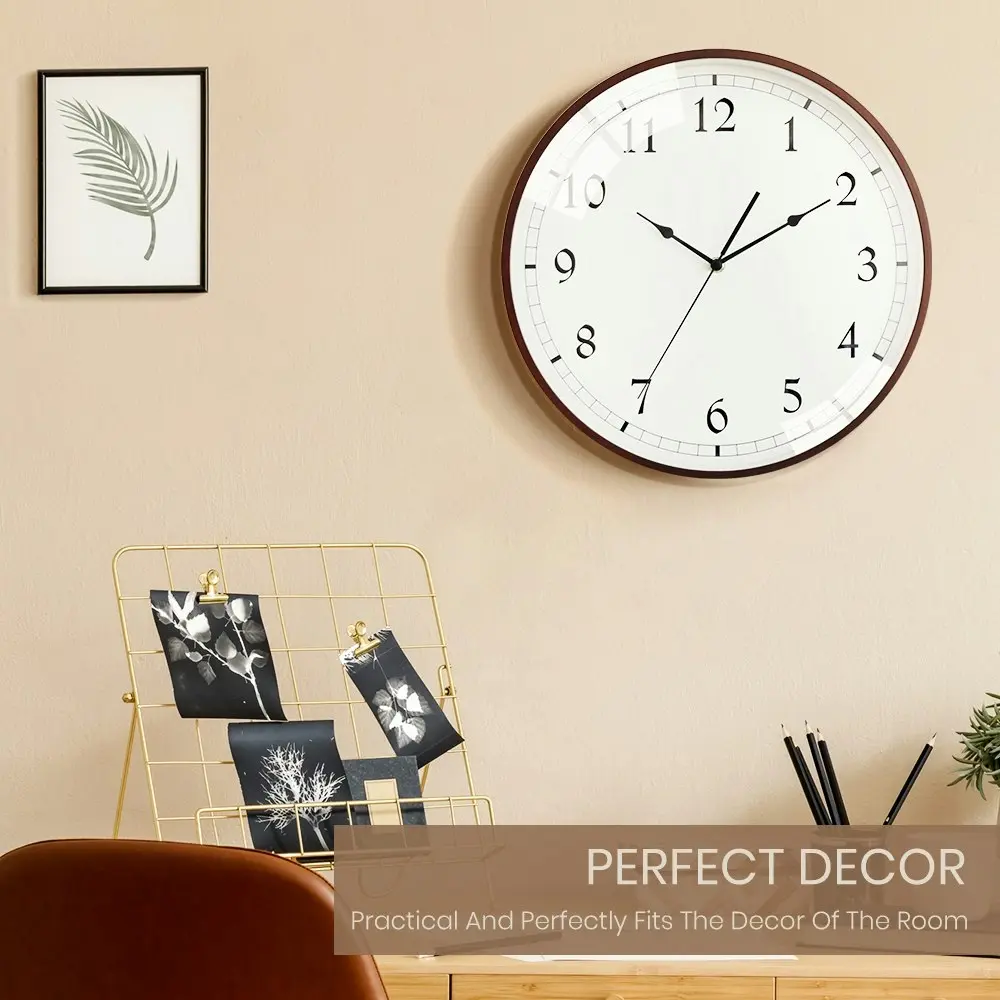 Furb Wall Clock 35cm Wooden Round Wall Clocks Silent Non-Ticking For Home Decor