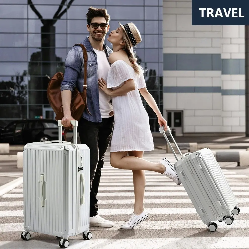 Tabibito 20" 26" Luggage Suitcase USB Port Cup Holder Side Hook Spinner Wheel White