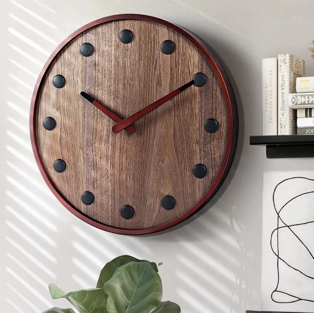 Furb Wall Clock Wood Round Wall Clocks Silent Non-Ticking Home Decor Large 35cm