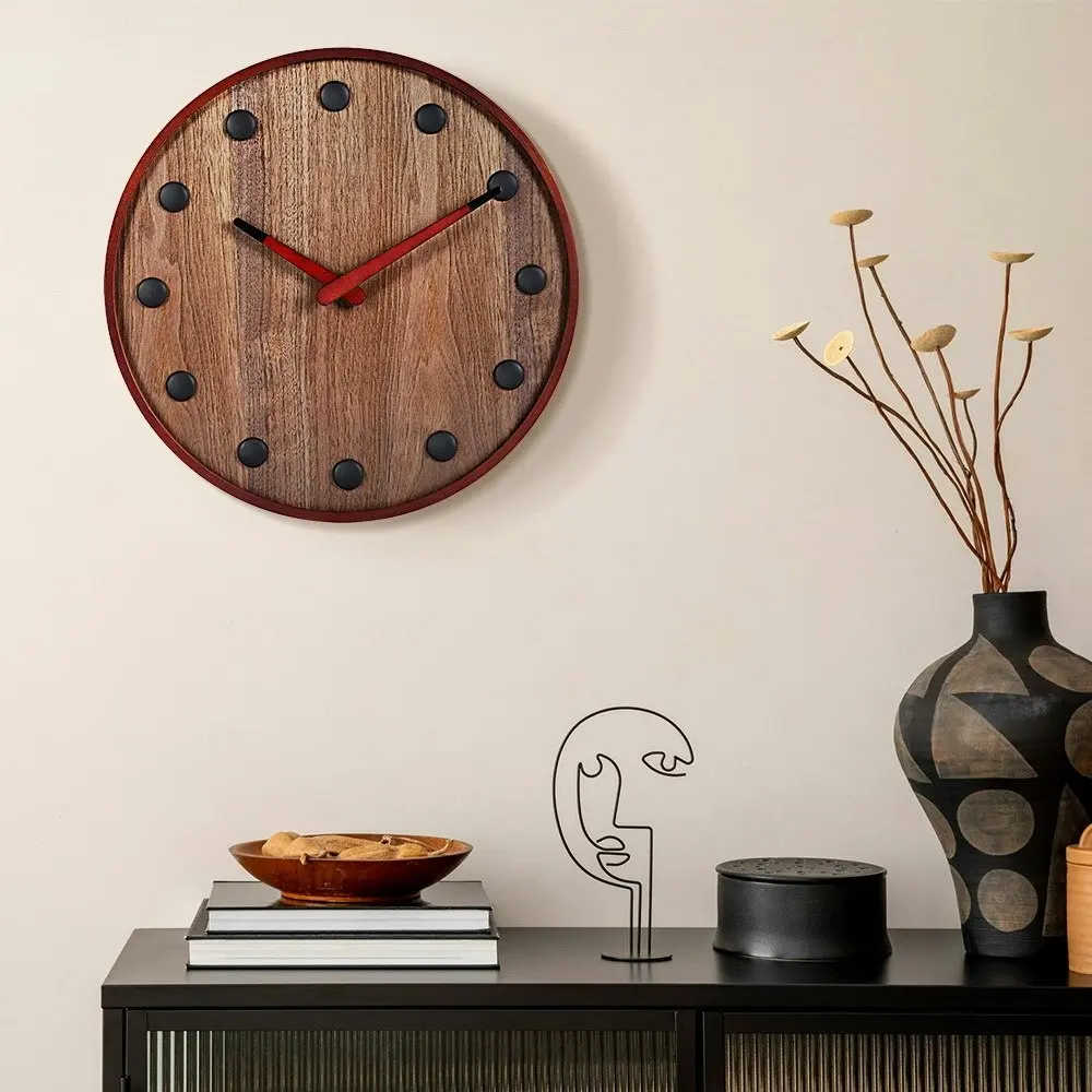 Furb Wall Clock Wood Round Wall Clocks Silent Non-Ticking Home Decor Large 35cm