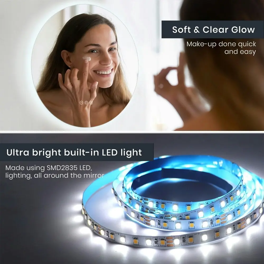 Simplus LED Wall Round Mirror Anti-fog Bathroom Mirrors Makeup Light 60cm