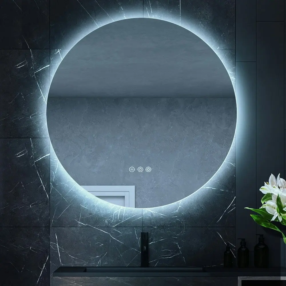 Simplus LED Wall Round Mirror Anti-fog Bathroom Mirrors Makeup Light 60cm