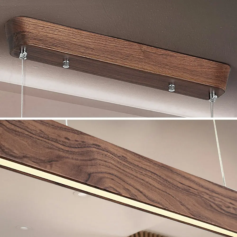 Krear 180CM Wooden Pendant Light Flat Rectangle LED Strips Linear Lighting Dark Walnut Wood