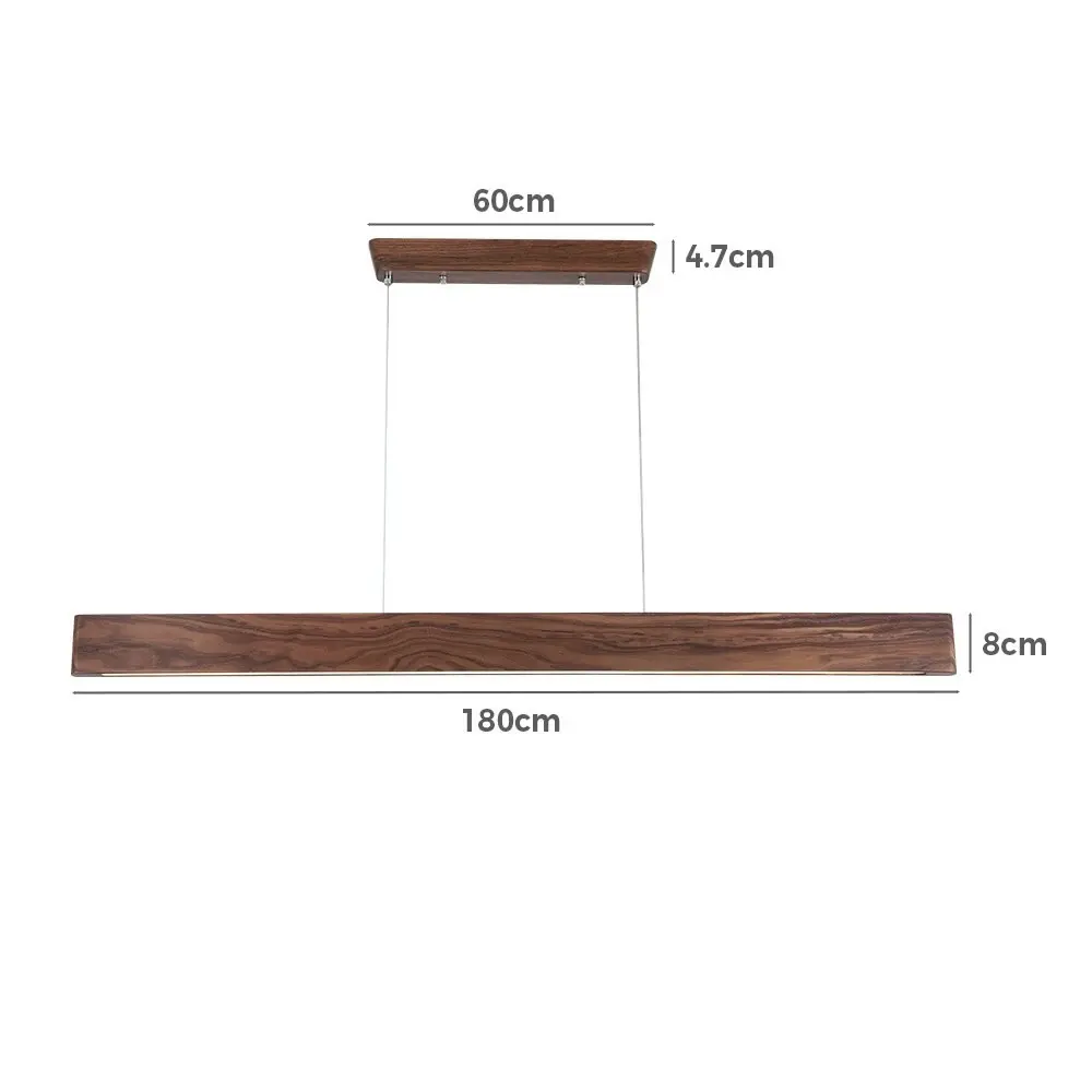 Krear 180CM Wooden Pendant Light Flat Rectangle LED Strips Linear Lighting Dark Walnut Wood