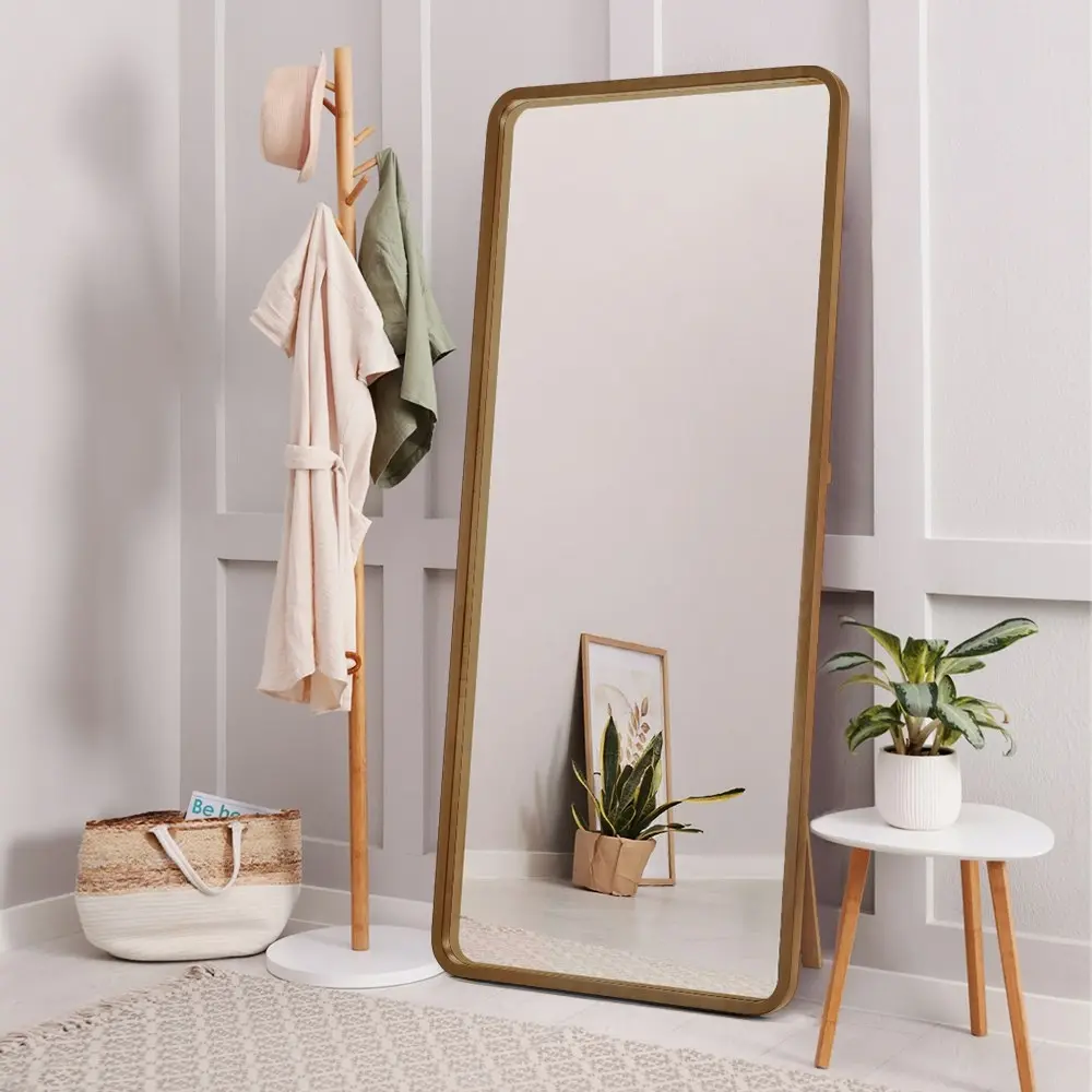 Furb Wooden Full-Length Mirrors Floor Freestanding Makeup Home Decor 180x80CM Walnut Wood