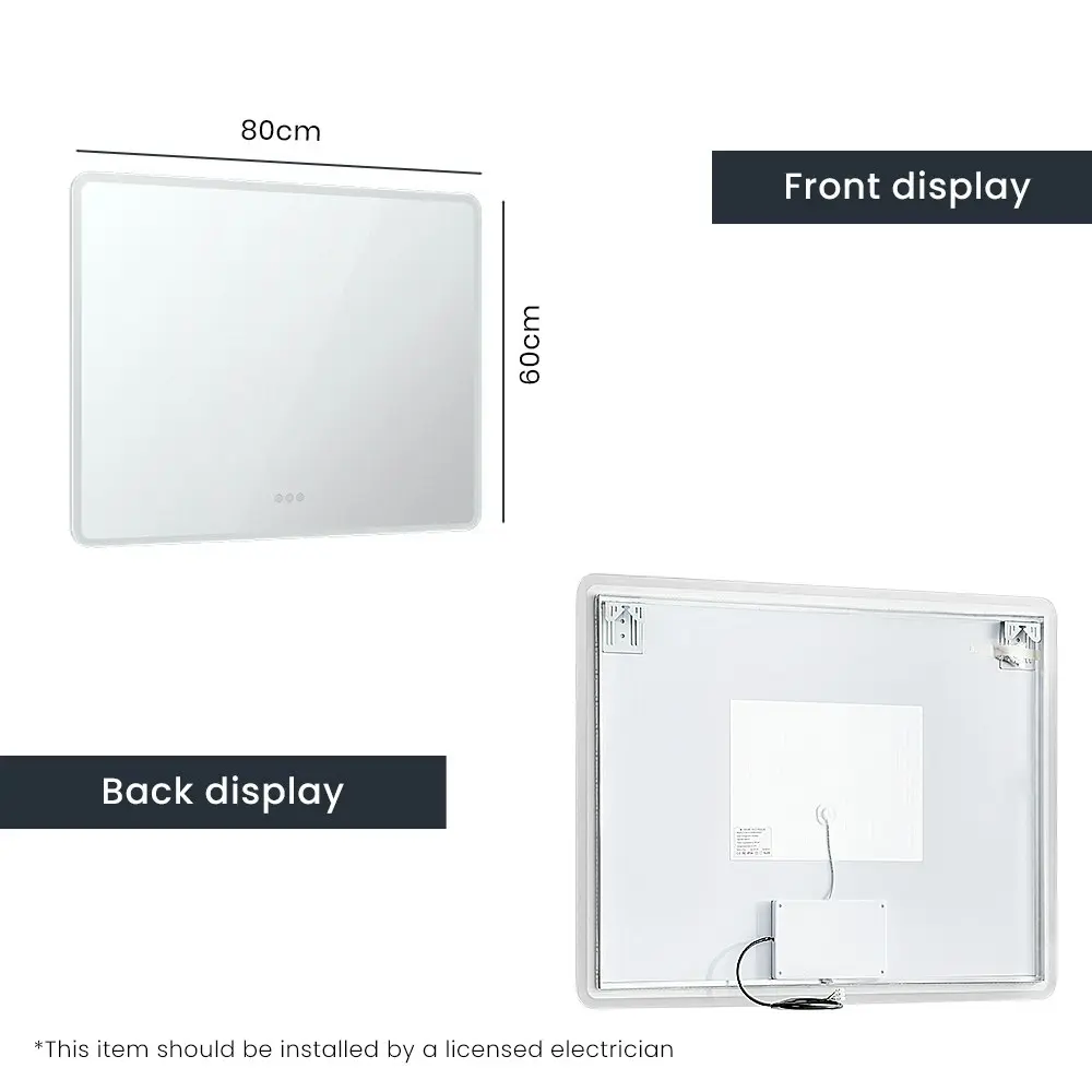 Simplus LED Light Bathroom Mirror Wall Mounted Vanity Makeup Anti-Fog 80x60cm