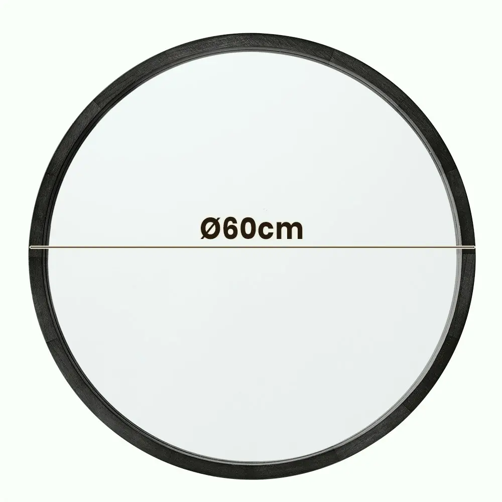 Furb Wooden Wall Mirrors Round Makeup Mirror Bathroom Home Decor 60CM Black