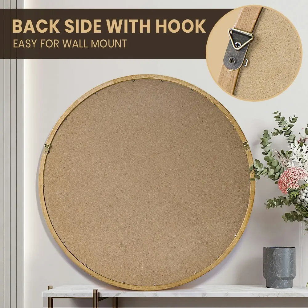 Furb Wooden Wall Mirrors Round Makeup Mirror Bathroom Home Decor 60CM Original Wood