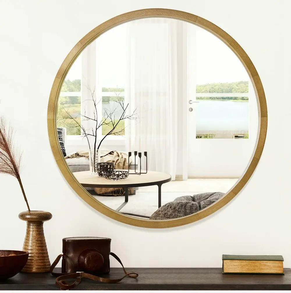 Furb Wooden Wall Mirrors Round Makeup Mirror Bathroom Home Decor 60CM Original Wood