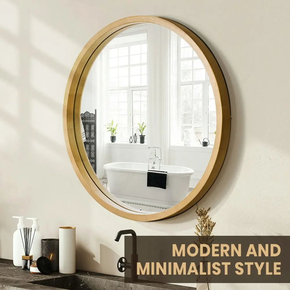 Furb Wooden Wall Mirrors Round Makeup Mirror Bathroom Home Decor 60CM Original Wood