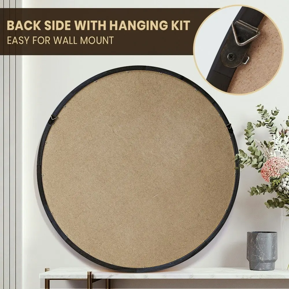 Furb Wooden Wall Mirrors Flat Round Makeup Mirror Bathroom Home Decor 60CM Black