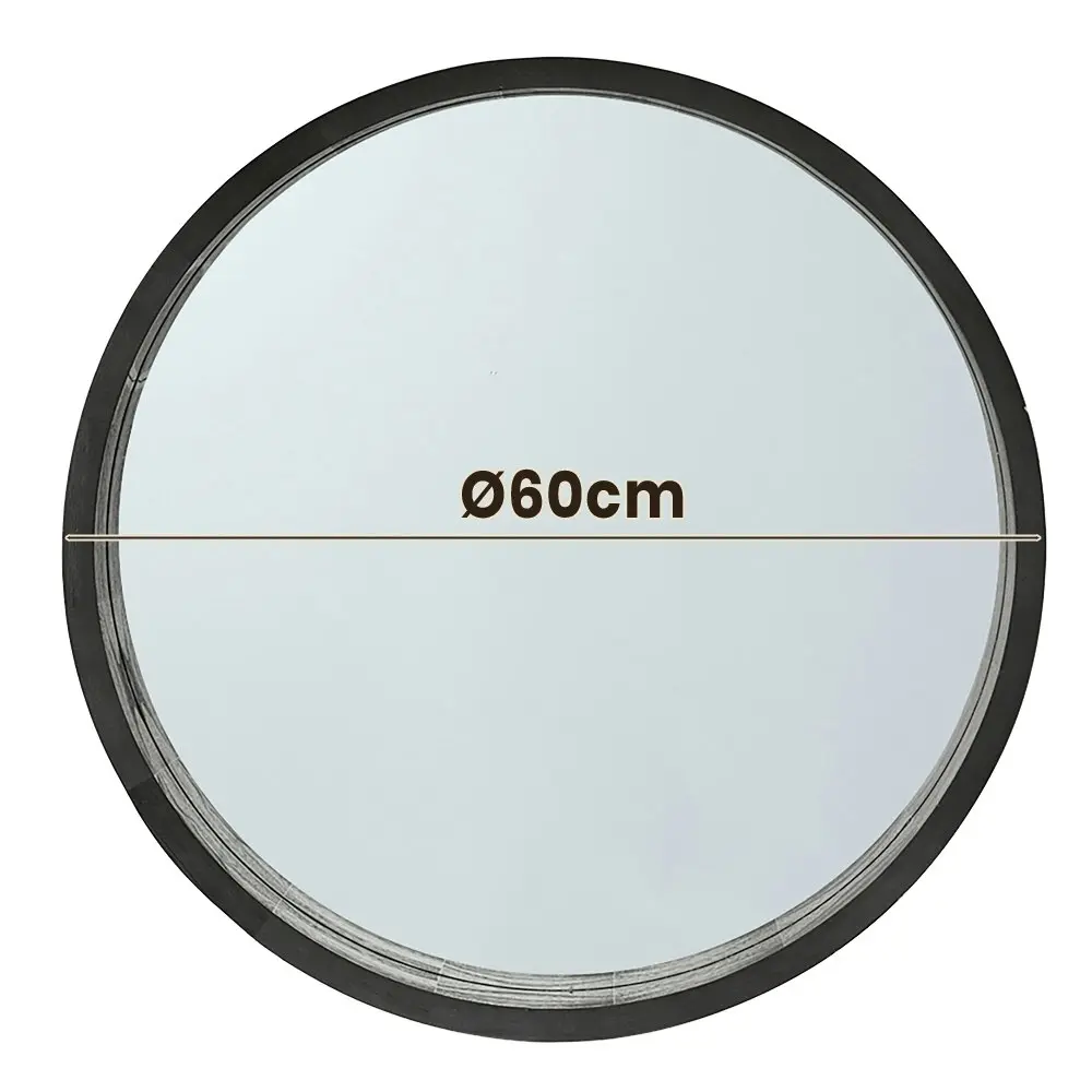 Furb Wooden Wall Mirrors Flat Round Makeup Mirror Bathroom Home Decor 60CM Black