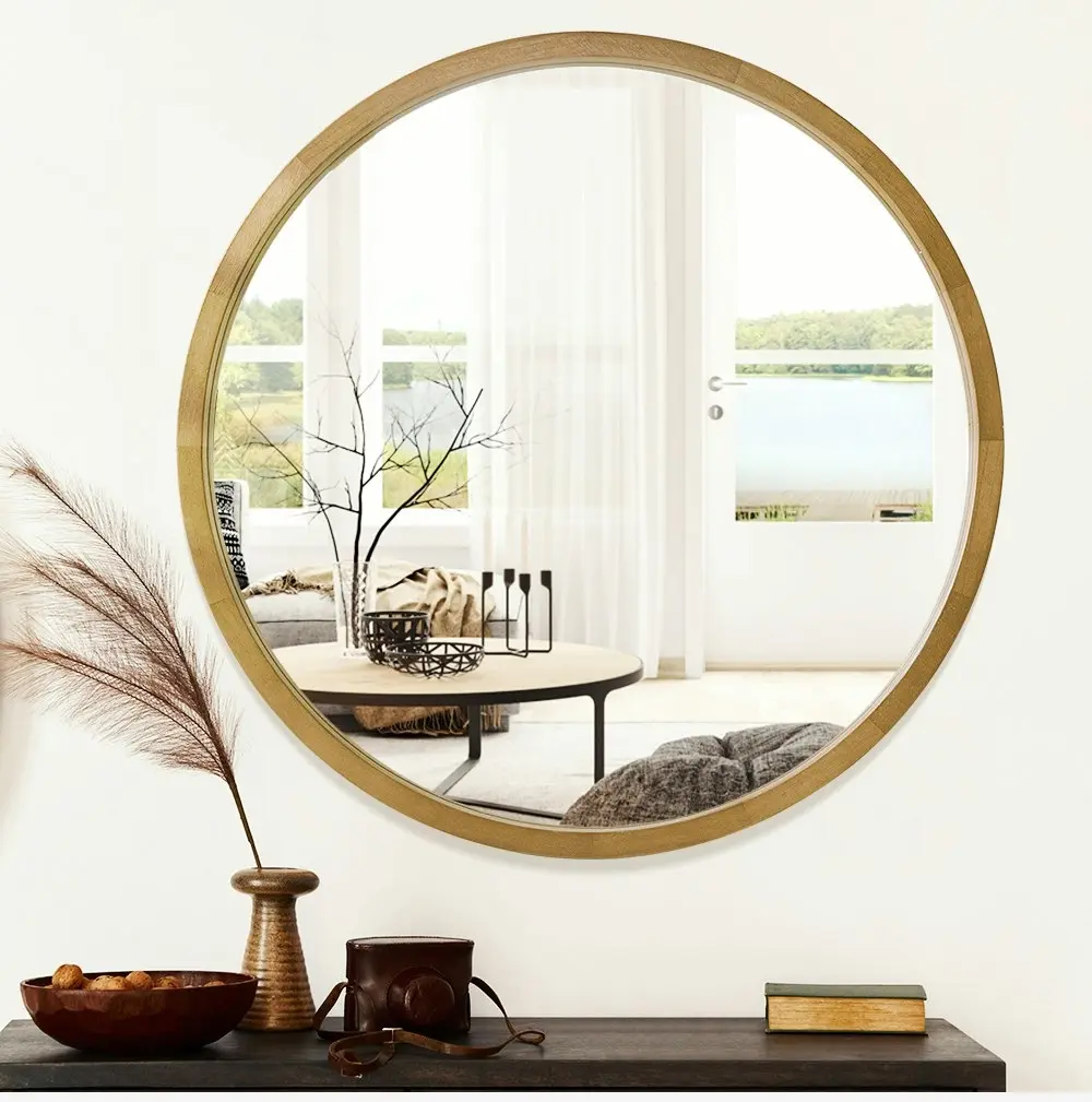 Furb Wooden Wall Mirrors Round Makeup Mirror Bathroom Home Decor 80CM Original Wood