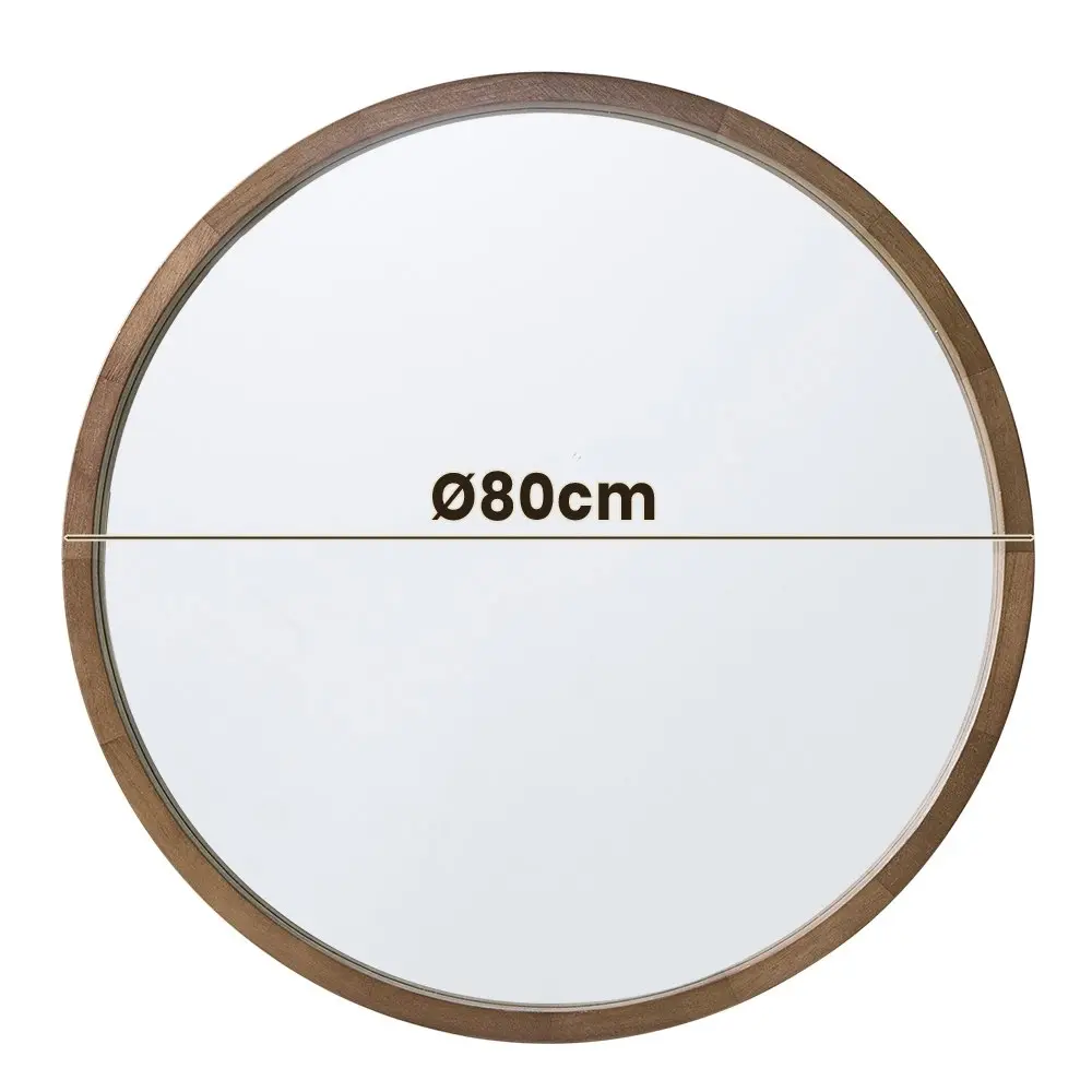 Furb Wooden Wall Mirrors Round Makeup Mirror Bathroom Home Decor 80CM Walnut Wood